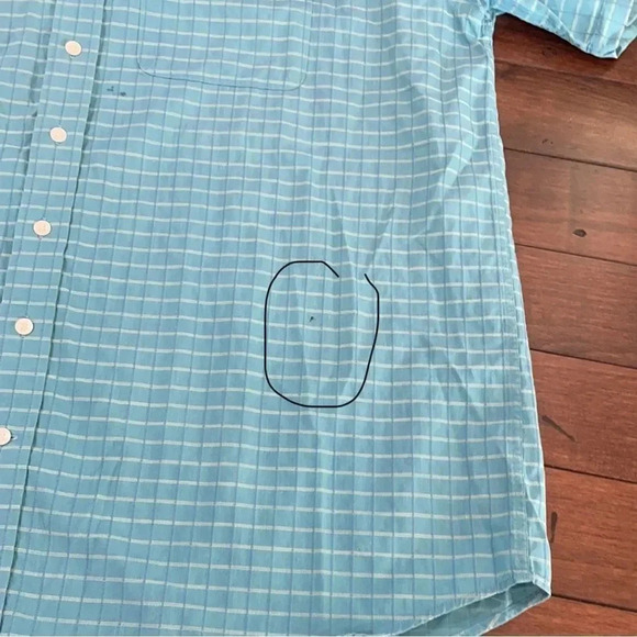 Cutter & Buck short sleeved checkered button down shirt, blue. Men’s XL Tall - Picture 8 of 13